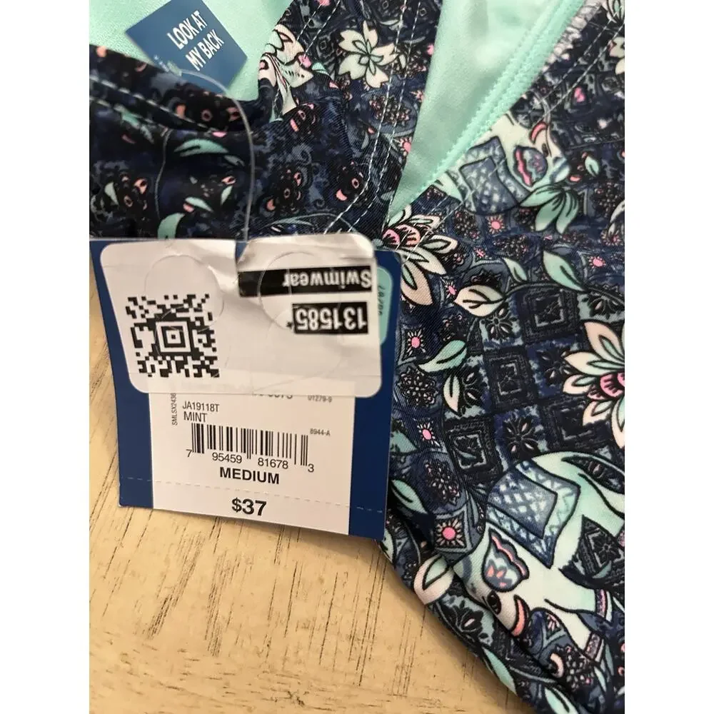 Tropical Elephant Floral Tankini Top Swimsuit Size M Arizona MSRP $38